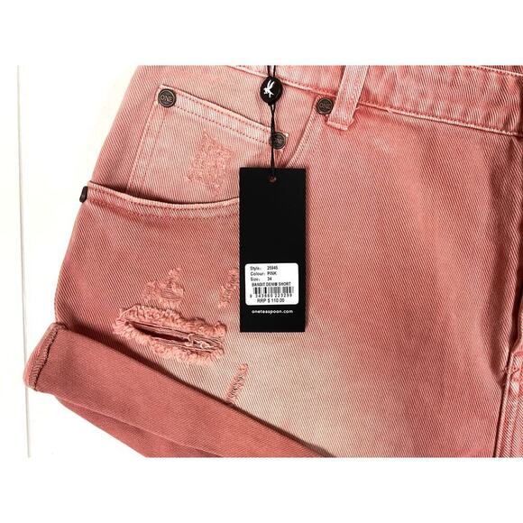One Teaspoon Bandit Denim Shorts in Pink Denim 5 Pocket NWT Size 34 - Picture 3 of 7